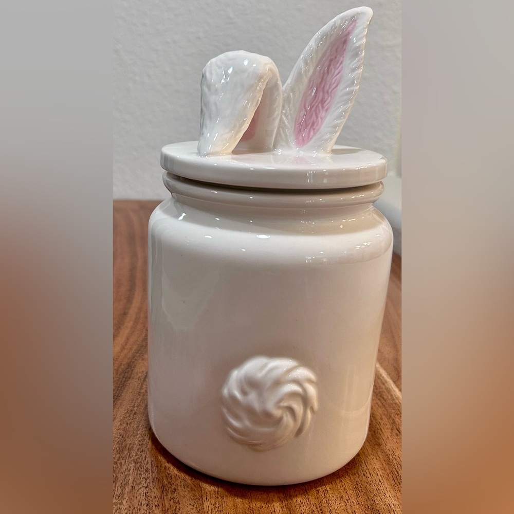 Magenta White Ceramic Bunny Jar with Subtle Pink Ears Happy Easter